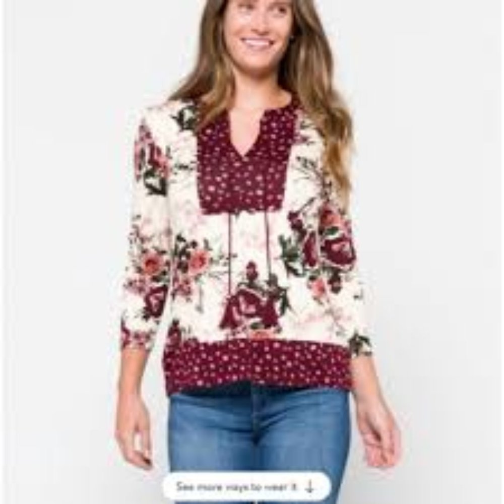 LES SEREIN Gabriela Split Neck Knit Top  L | Off-White